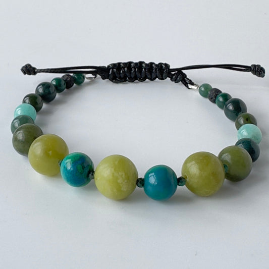 Multicolored beaded bracelet on a white background