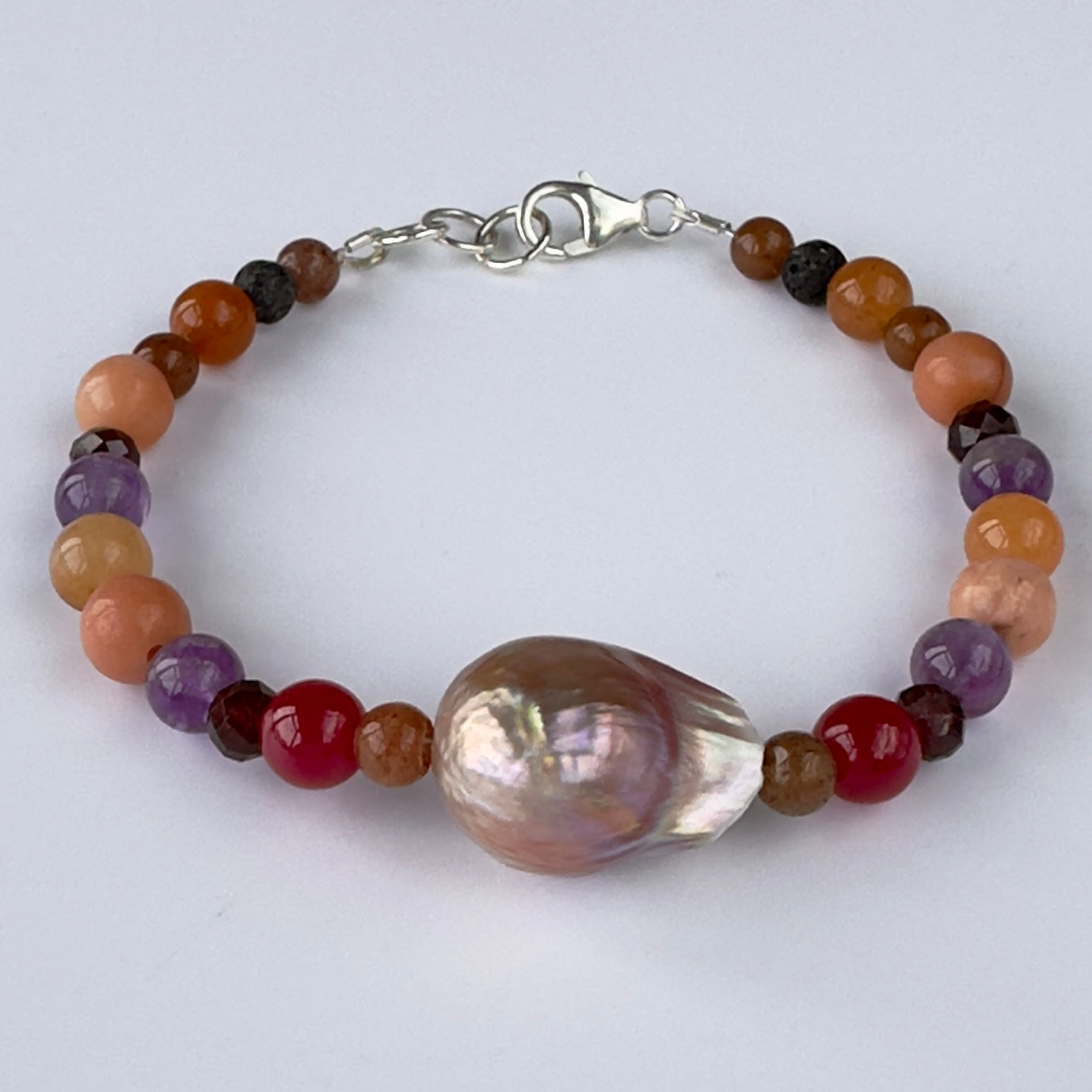 AWAKEN BRACELET | STERLING SILVER & STONE BEAD BRACELET WITH BAROQUE PEARL FOR CREATIVE FLOW