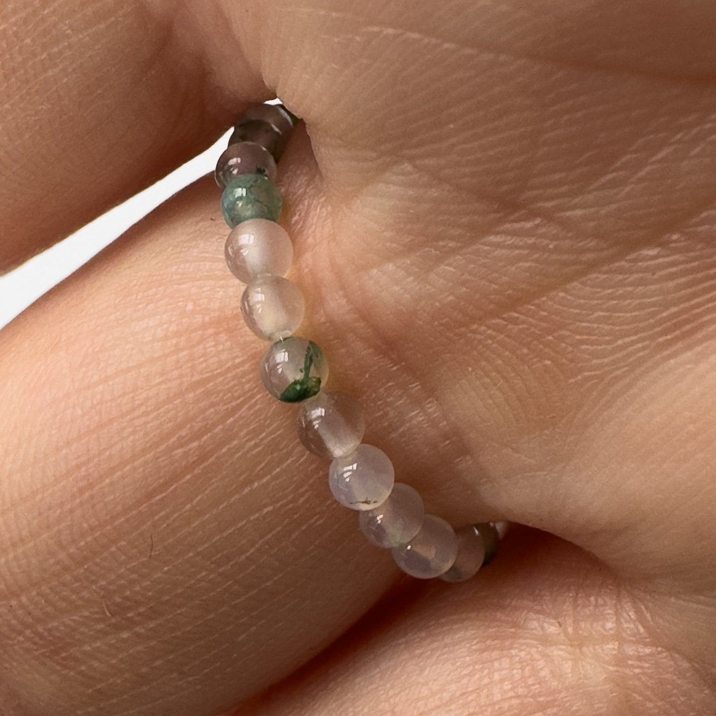 Beaded ring in shades of green